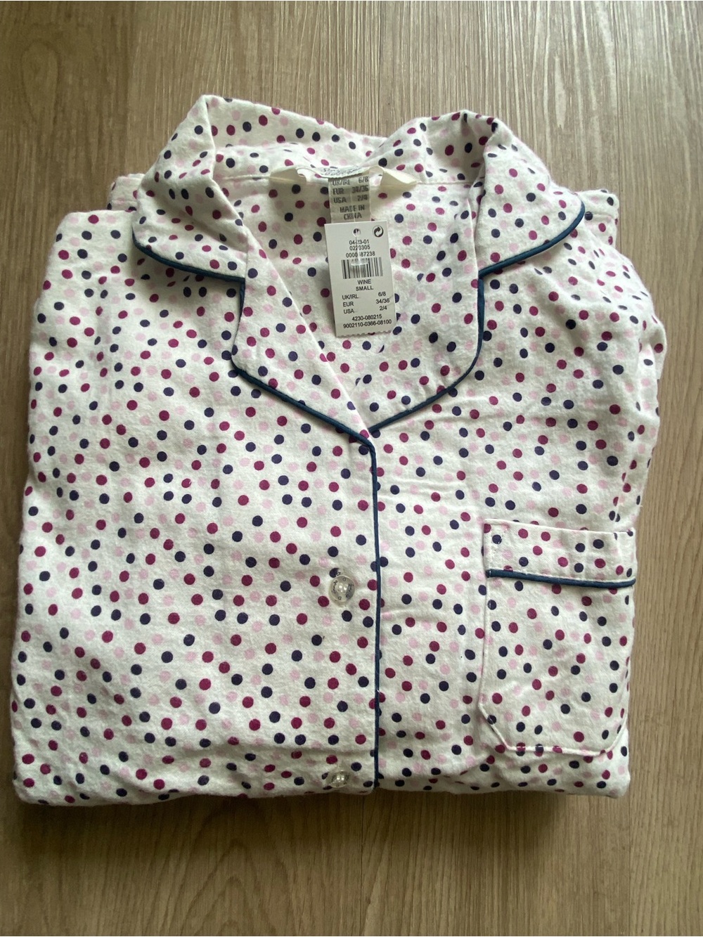 NWT - Brushed Cotton Polka Dot Pajama Set - White with Pink & Navy Dots